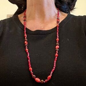 Red Coral Colored Beaded Necklace